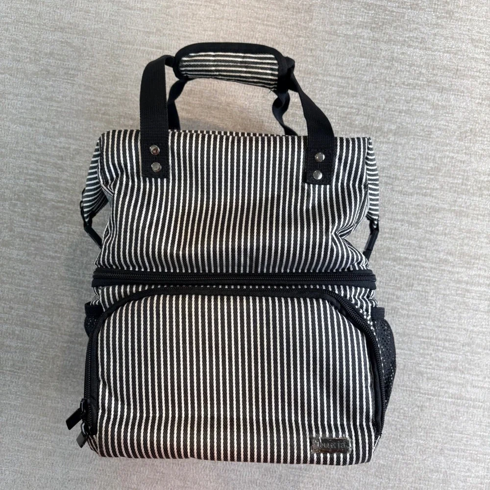 Luxja Breast Pump Bag Women OS Black White Pinstripe Insulated Professional